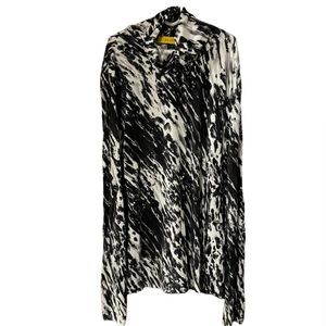 St. John Womens Black White Print Long Sleeve Turtleneck Top Watercolor M Medium